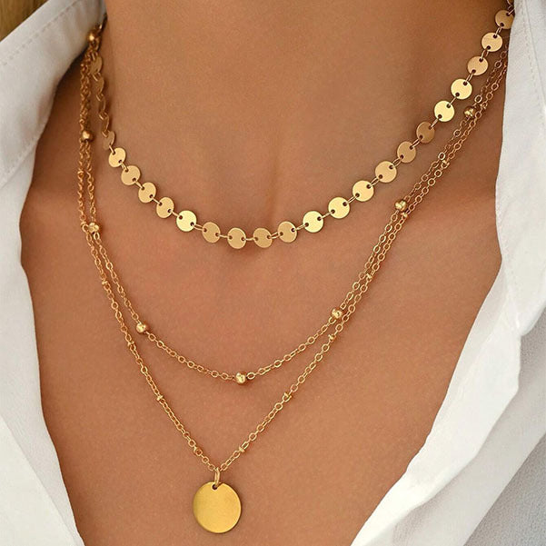 Wholesale Double-Layer Disc Chain Design Necklace for Women Adjustable Clavicle Chain