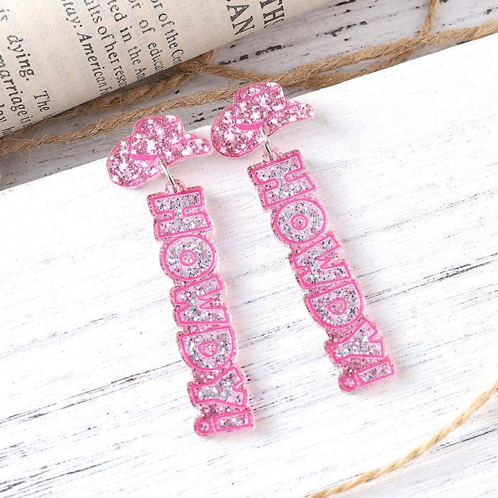 Wholesale Western style cowboy hat pink sequin acrylic pendant earrings personalized earrings