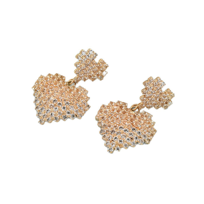 Wholesale Diamond studded double heart earring pendant with versatile temperament and earrings