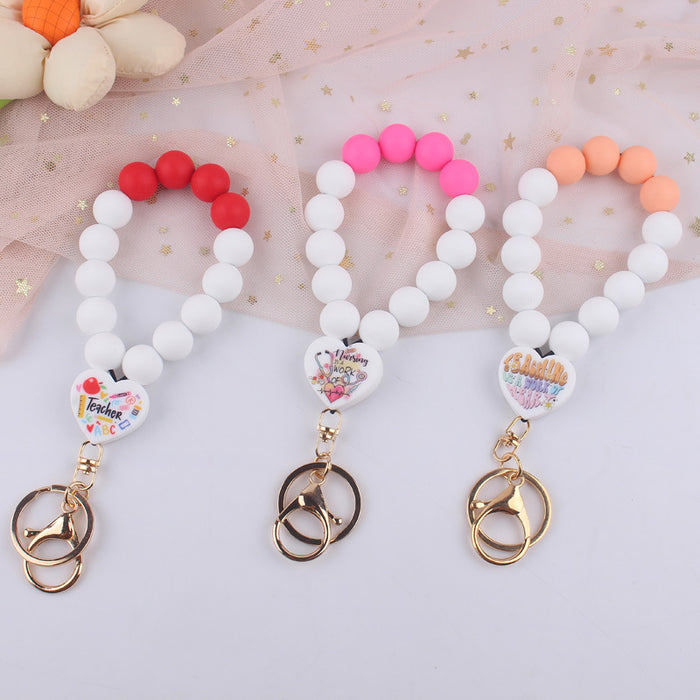 Wholesale Love Teacher Silicone Beaded  Wristlet Keychain JDC-KC-GuangTian017