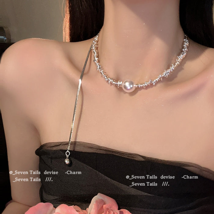 Wholesale Premium pearl necklace, sweater chain, titanium steel not fading, light luxury, niche collarbone chain, neck chain