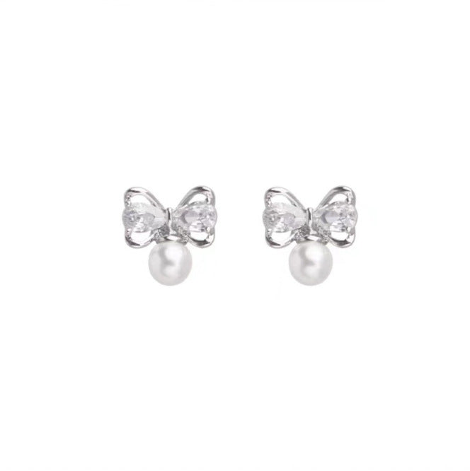 Wholesale s925 Silver Fashion Temperament Diamond Bow Pearl Earrings JDC-ES- XiangDuan004