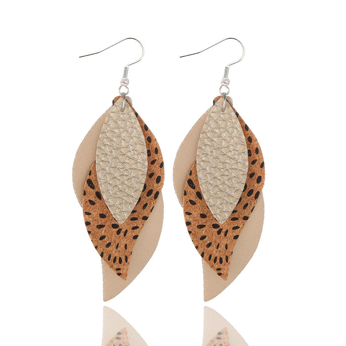 Wholesale Artificial Leather Leaf Shape Earrings Trendy Jewelry Accessory