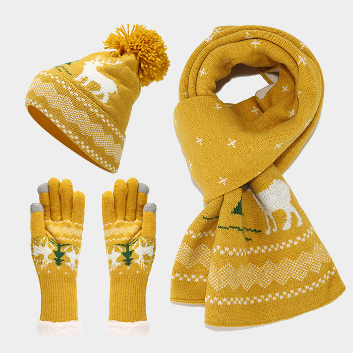 Wholesale Christmas reindeer jacquard knitted winter hat set