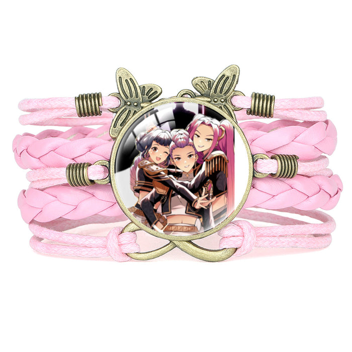 Wholesale KPOP Retro Butterfly Combination Cute Pink Multi-Layer Braided Girl Bracelet