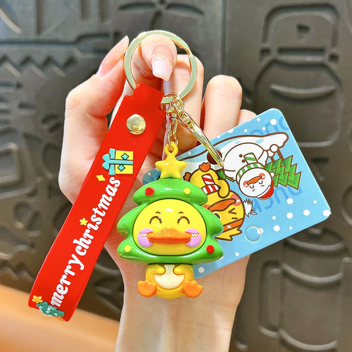 Wholesale Christmas Little Yellow Duck Keychain PVC Bag Charm Car Key Accessory Boutique Gift
