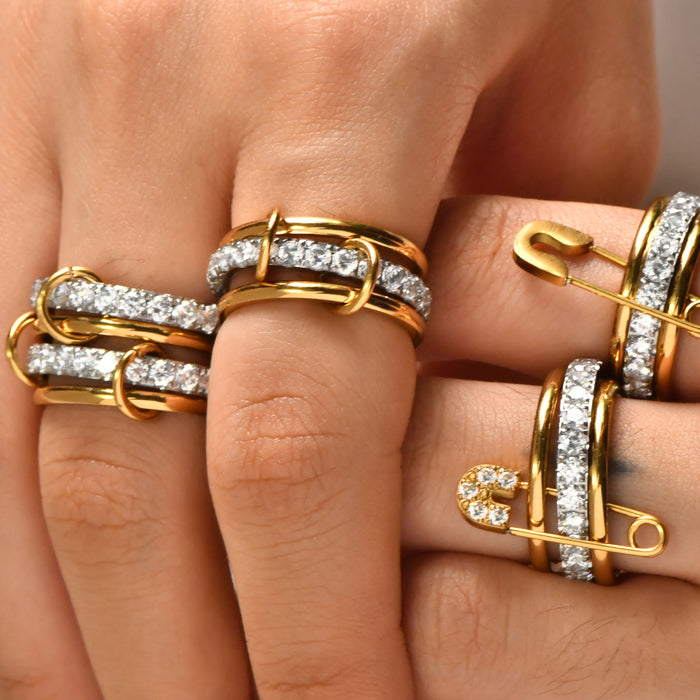 Wholesale The design is full of gold ring buckle and diamond multi-layer ring,  which is fashionable and stylish