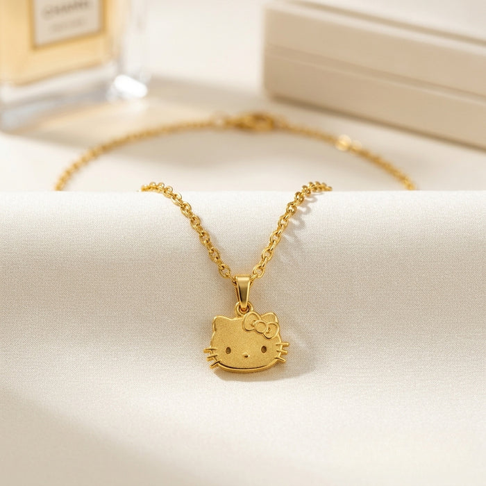 Wholesale Titanium Steel Gold Cat Pendant Necklace Trendy Fashion Jewelry Accessory Casual Gift Boutique Resale