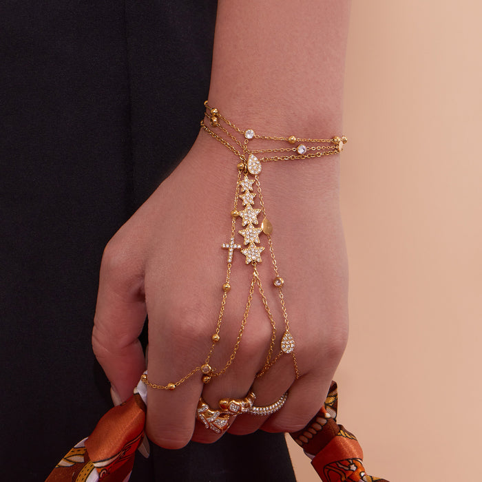 Wholesale Stainless Steel Hand Chain with 5A Zirconia Inlay