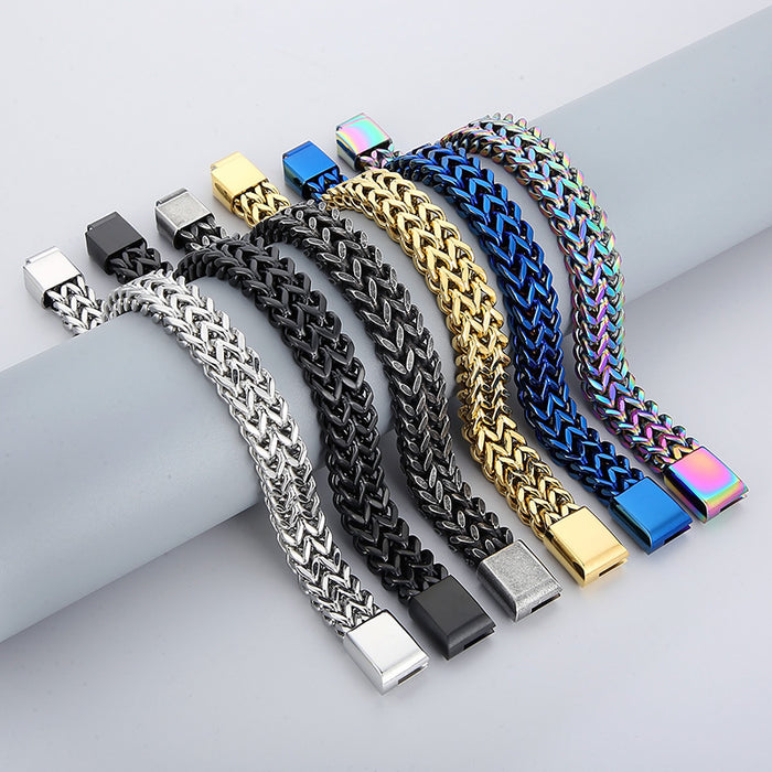 Wholesale 2pc Braided Double Row Titanium Steel Flat Buckle Bracelet JDC-BT-KaLun003