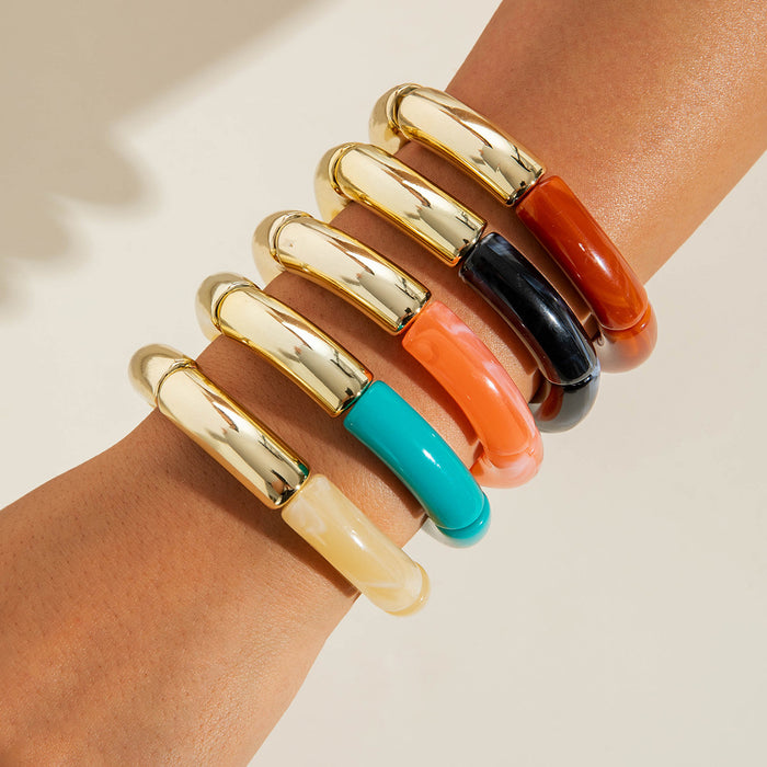 Wholesale Personalized acrylic curved tube bracelet curved bamboo tube halo retro marble bracelet