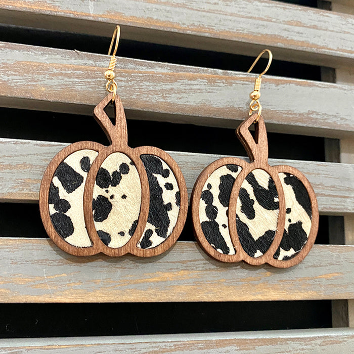 Wholesale  Pumpkin Genuine Leather Earrings Classic Leopard Inlay Hollow Autumn Earrings