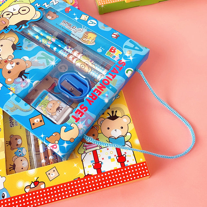 Wholesale 6 Piece Blue Kids Stationery Set Stylish School Gift Box For Birthday And Christmas Prize