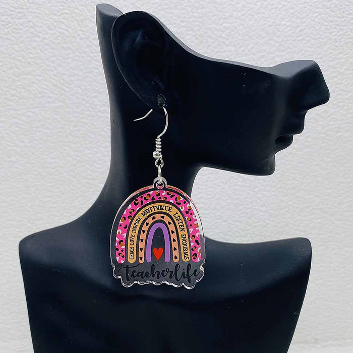 Wholesale Teacher' s Day Earrings Leopard Pencil Ruler Acrylic Earrings School Season Student Earrings Jewelry