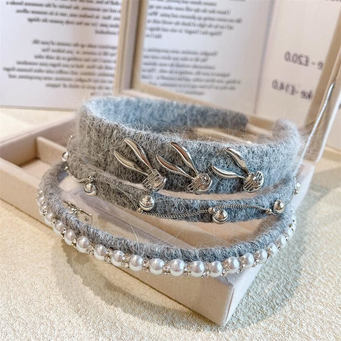 Wholesale rabbit fur pearl headband for women