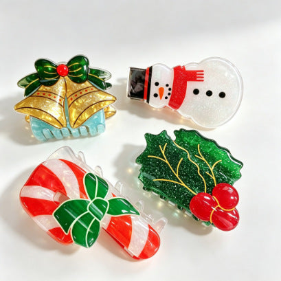 Wholesale Christmas PVC Hair Claw Clips Santa Gingerbread Snowman Holiday Hair Accessory Gift
