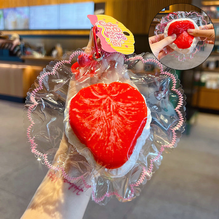 Wholesale Food Grade Silicone Squishy Fruit Keychain Strawberry Orange Stress Relief Bag Charm