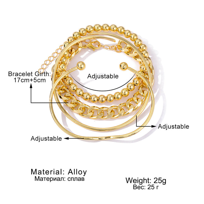 Wholesale Vintage Gold 4-piece Bracelet Set Personalized Mix and Match Stacked Thick Chain Open Bracelet