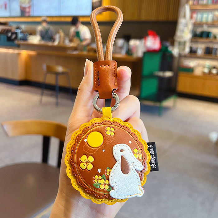 Wholesale Leather Mooncake Rabbit Keychain Pendant Cute Car Key Accessory Festival Gift