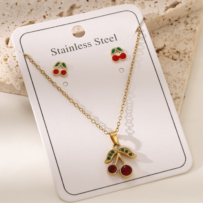 Wholesale Cherry pendant choker necklace stainless steel Earrings set