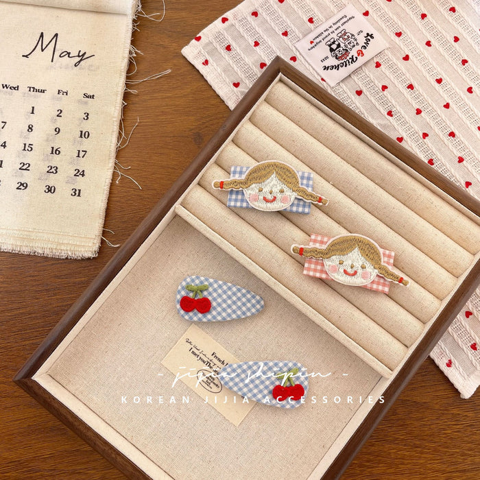 Wholesale New handmade fabric floral hair clip, cute apple cherry floral hair clip, versatile plaid hair accessory