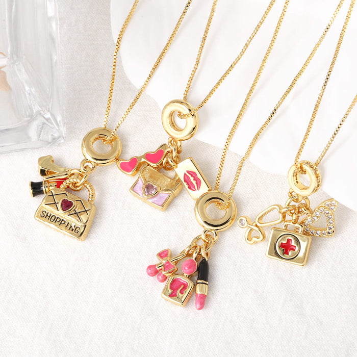 Wholesale jewelry   lipstick bag pendant necklace gold plated oil drop clavicle chain