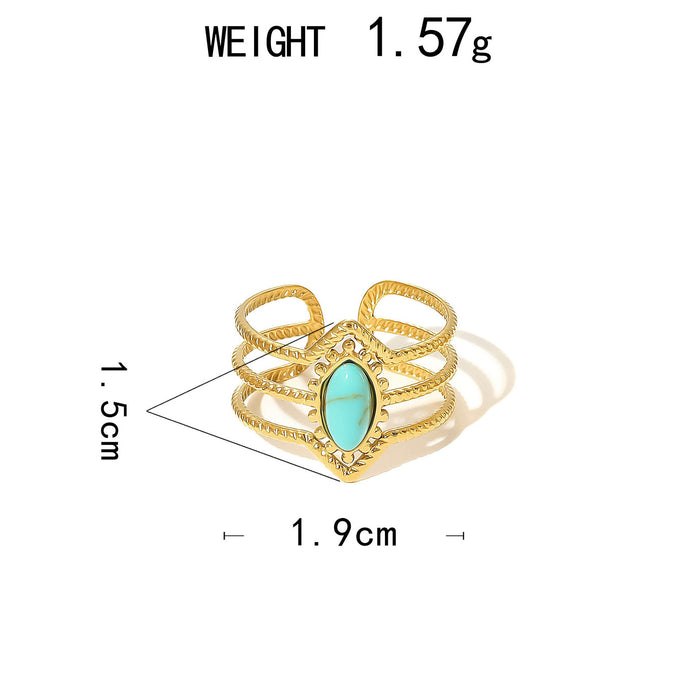 Wholesale stainless steel gold-colored turquoise adjustable ring