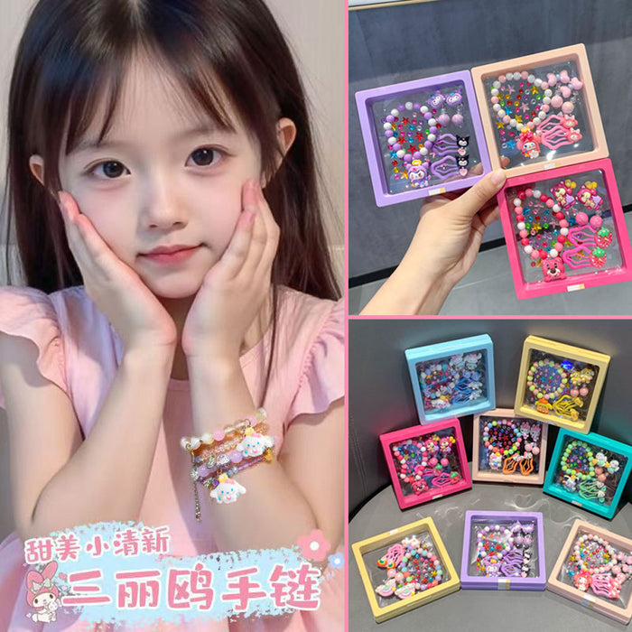 Wholesale Children's Bracelet Gift Box Set Cartoon Earrings Cute Hairpin Princess Face Sticker