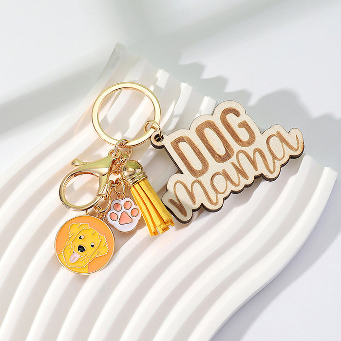 Wholesale Wood Colorful Tassel Keychain Mother's Day JDC-KC-Huiw003