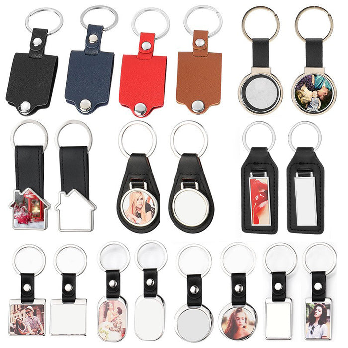 Wholesale Blank aluminum heat transfer photo keychain pendant leather color printing