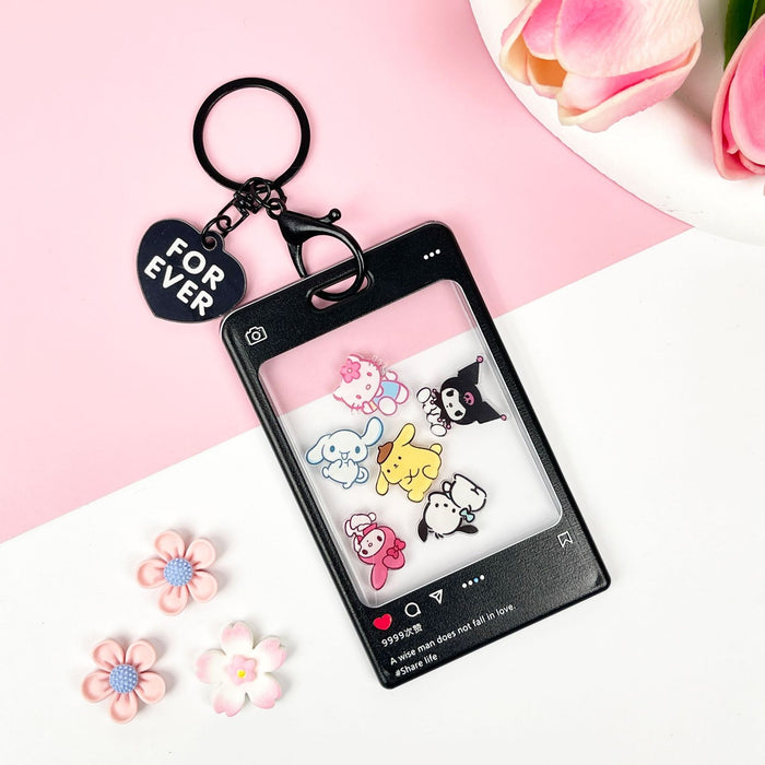 Wholesale Acrylic Sliding Cover Transparent Card Bag Keychain JDC-KC-BoWen003