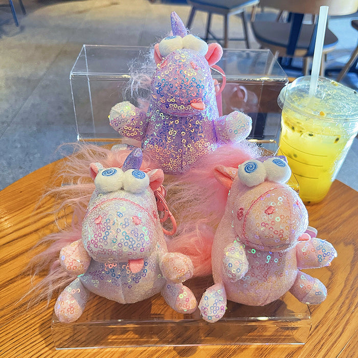 Wholesale Unicorn glitter keychain cute cartoon plush couple bag pendant