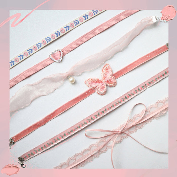 Wholesale Jewelry Pink Love Pendant Neck Chain Item Clavicle Chain Butterfly Necklace