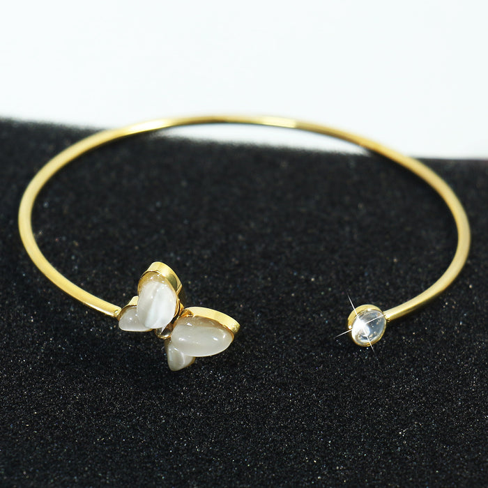 Wholesale New high-end jewelry bracelet with open titanium steel bracelet, gold-plated shell rhinestone butterfly bracelet