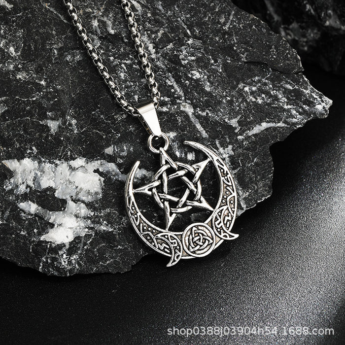 Wholesale Stainless Steel Star Moon Pendant Tarot Card Star Moon Necklace Jewelry for Men