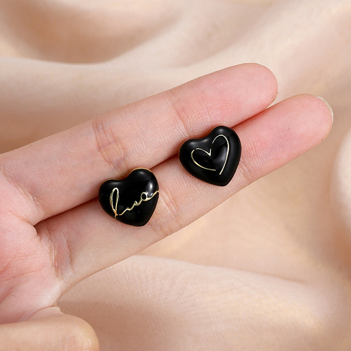 Wholesale Simple letter earrings with oil dripping, light luxury, niche design, high-end commuting, asymmetrical earrings