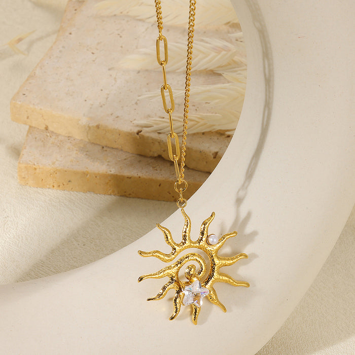 Wholesale Stainless Steel Vacation Ocean Imitation Pearl Jewelry Sunflower Necklace