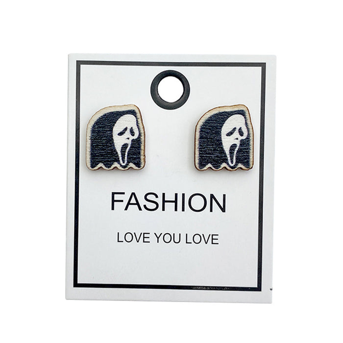Wholesale  wooden stud earrings horror character Wood printed lightweight earrings funny classic
