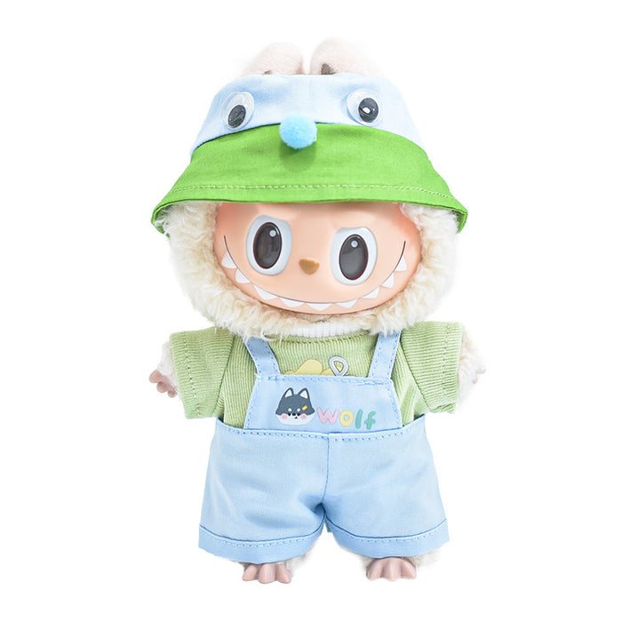 Wholesale Doll Clothes Sitting Party Dress-Up Overalls Fisherman Hat Set
