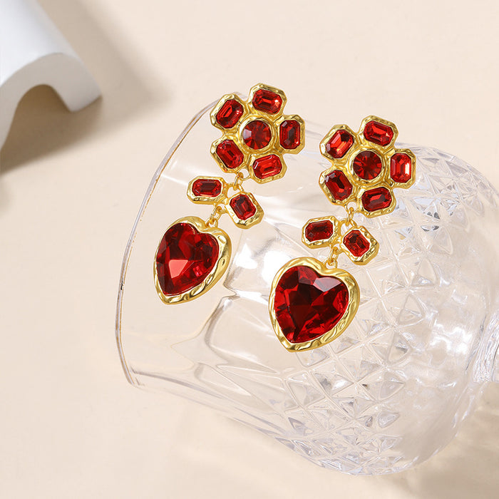 Wholesale Silver needle studded diamond heart earrings alloy earrings