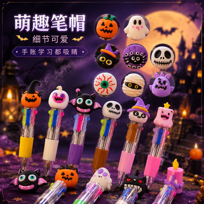 Wholesale Four-Color Ballpoint Pens Soft Rubber Cap  Pumpkin/ Skull/ Bat Designs