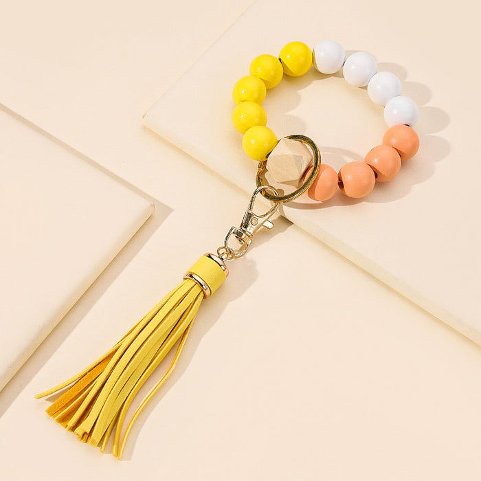 Wholesale Tassel Wooden Beads Imitation Silicone Beads Bracelet Keychain JDC-KC-RongRui022