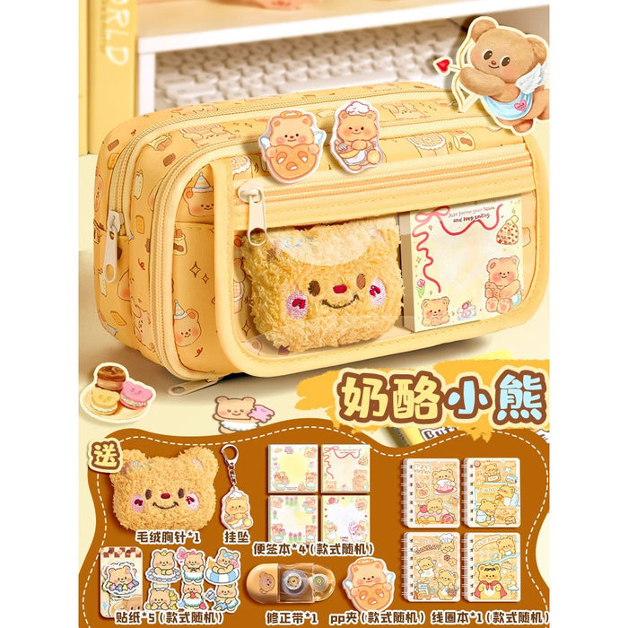 Wholesale Trendy Cute Pencil Case Large Capacity 9-Layer Flip with Butter Bear Design for Students stationery