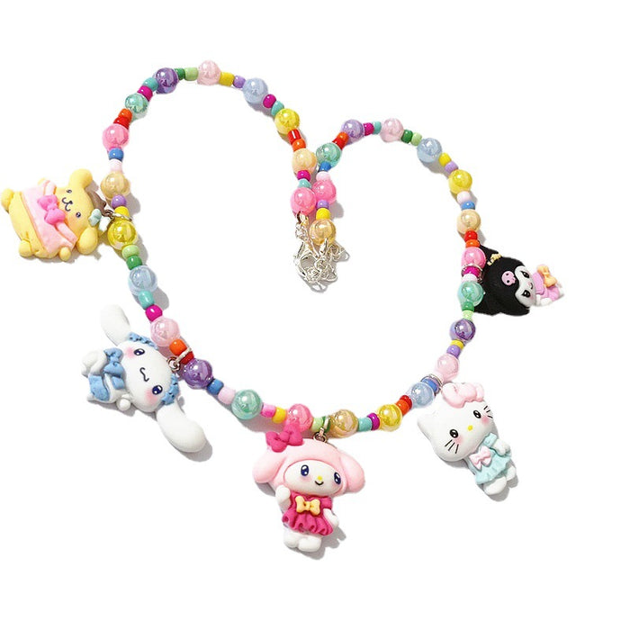 Wholesale Cute Colorful Candy Acrylic Beaded Pudding Dog Merlot  Good Friend Short Necklace for Women