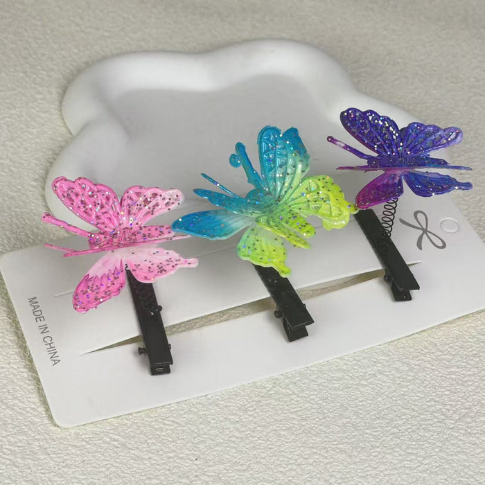 Wholesale Simulated yarn butterfly straight spring hair clip hair accessory spring butterfly clip headband accessory