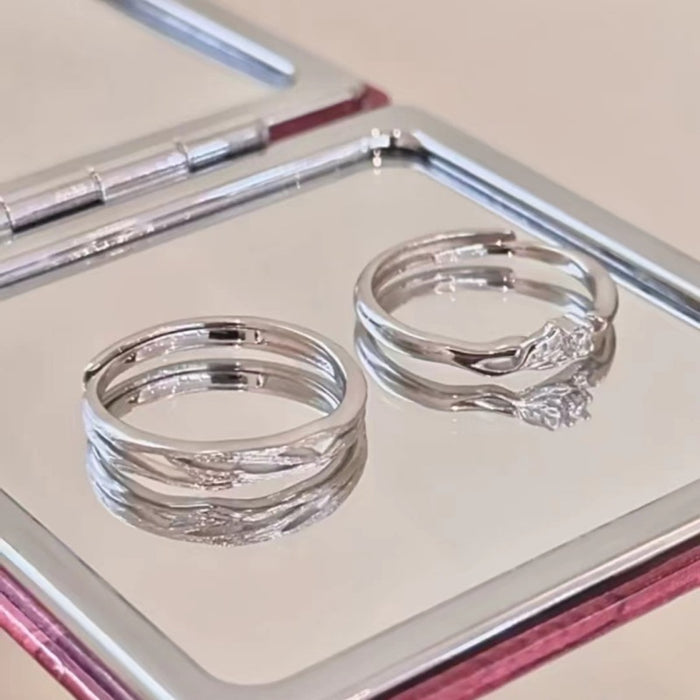 Wholesale Pure silver paired ring, light luxury, romantic, niche design, high-end feel, adjustable opening ring