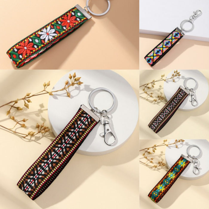 Wholesale Ethnic Style Embroidery Lanyard Metal Keychain JDC-KC-RongR006