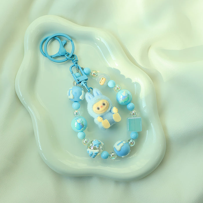 Wholesale Flocked Plush Keychain Cute Blind Bag Student Bag Beaded Chain Pendant