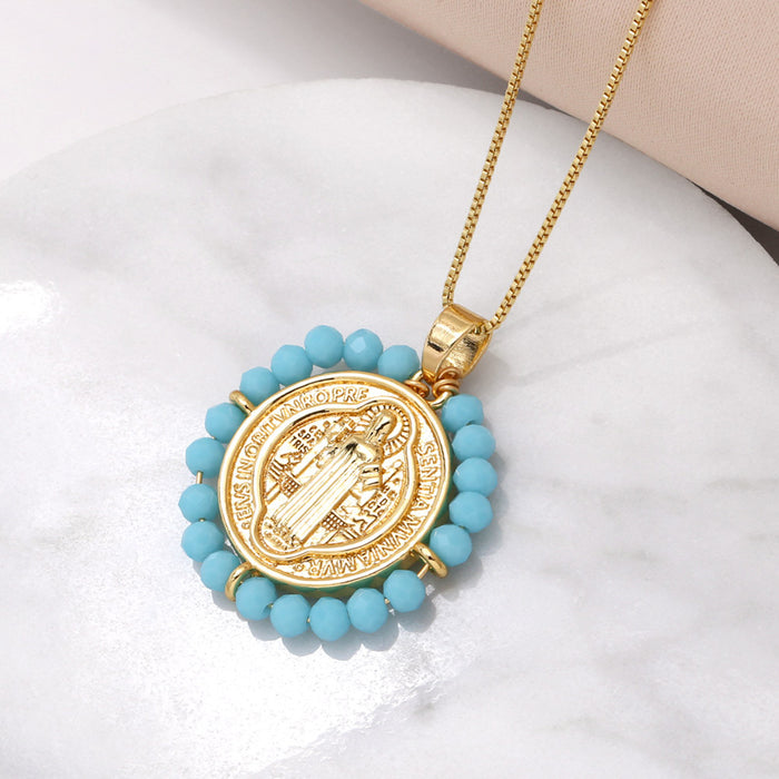 Wholesale  Jewelry  Madonna Pendant Necklace Women's  Gold-plated Rice Bead Clavicle Chain