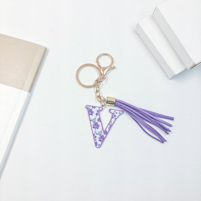 Wholesale Zinc Alloy Leather Letter Color Tassel Keychain JDC-KC-JinY003